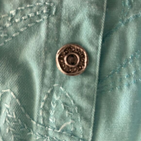 Studio Works Women’s Turquoise Blue Embellished Jacket 100% Cotton Size Large - Picture 10 of 14